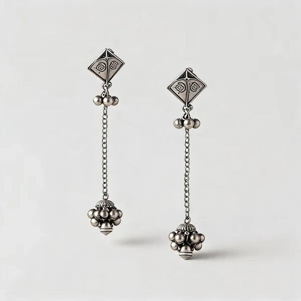 Silver-Tone_Brass_Geometric_Chain_Jhumka_Earrings_For_Women