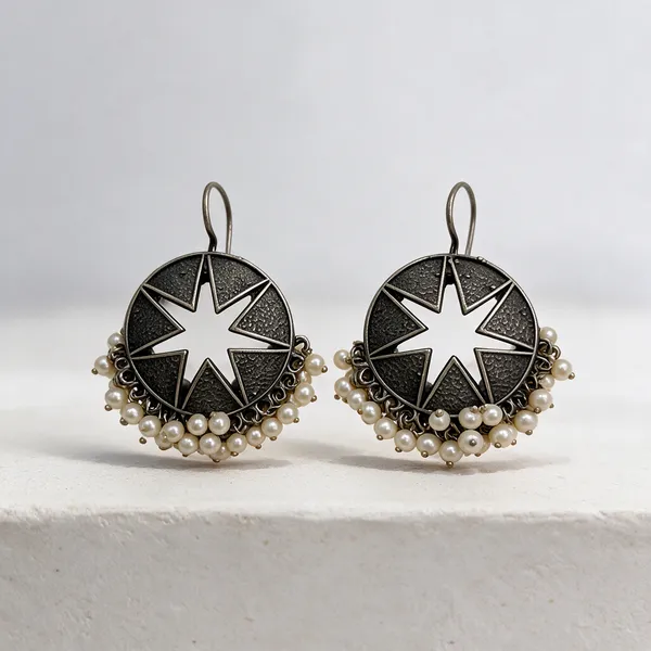Silver-Tone_Oxidized_Brass_Starburst_Pearl_Drop_Earrings_For_Women