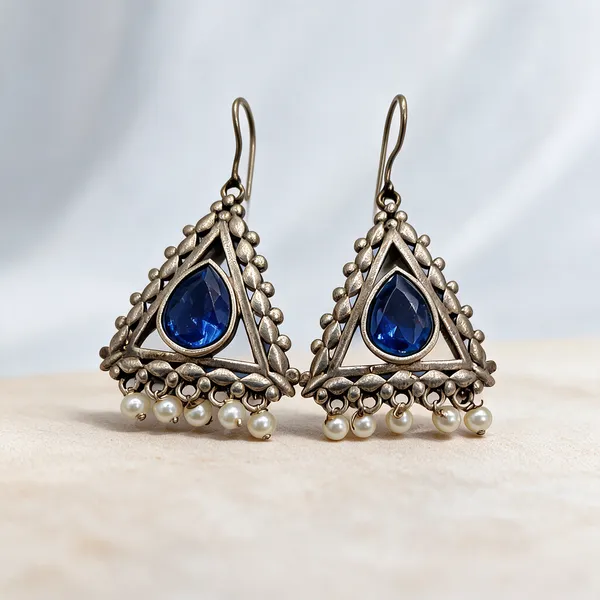 Blue_Silver_Brass_Triangular_Stone_Drop_Earrings_For_Women