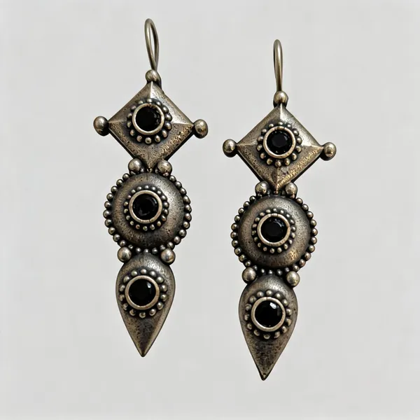 Oxidized_Silver-Tone_Brass_Geometric_Black_Stone_Drop_Earrings_For_Women