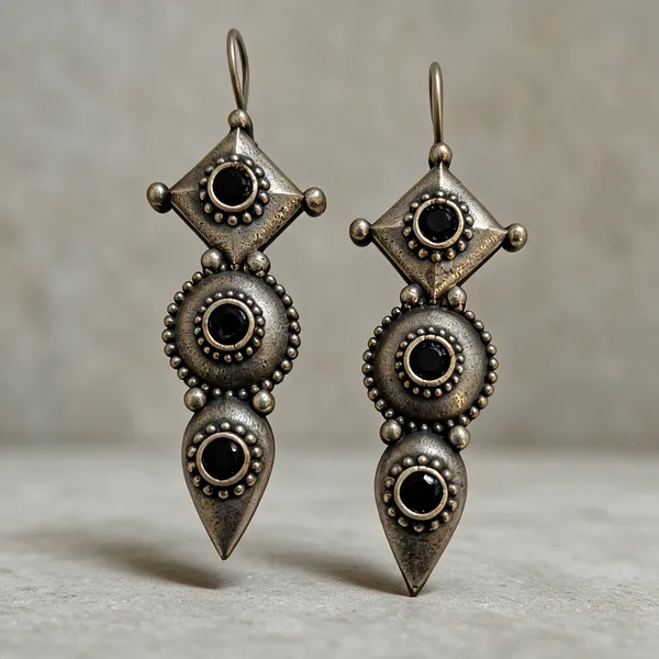 Oxidized_Silver-Tone_Brass_Geometric_Black_Stone_Drop_Earrings_For_Women