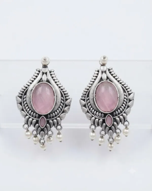 Silver_Tone_Brass_Pink_Stone_Teardrop_Earrings_For_Women