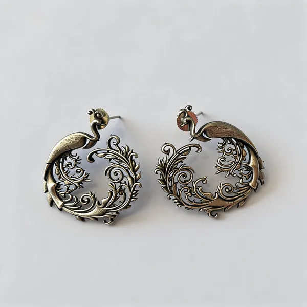 Silver-Tone_Brass_Filigree_Peacock_Stud_Earrings_For_Women