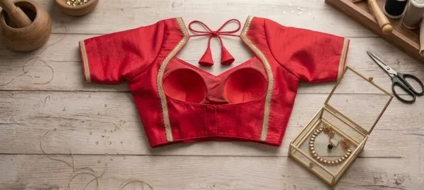 Red_Short_Sleeve_Ethnic_Blouse_for_Women