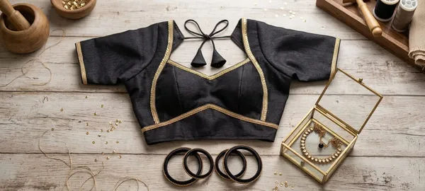 Black_Textured_Short_Sleeve_Blouse_for_Women