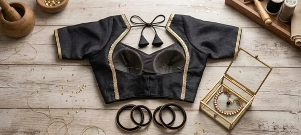 Black_Textured_Short_Sleeve_Blouse_for_Women