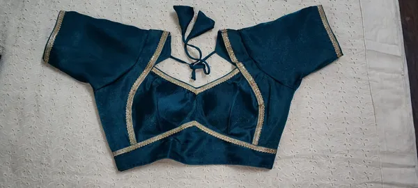 Teal_Embellished_Short_Sleeve_Blouse_for_Women