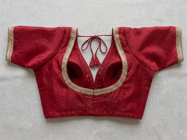 Red_Textured_Short_Sleeve_Ethnic_Blouse_for_Women