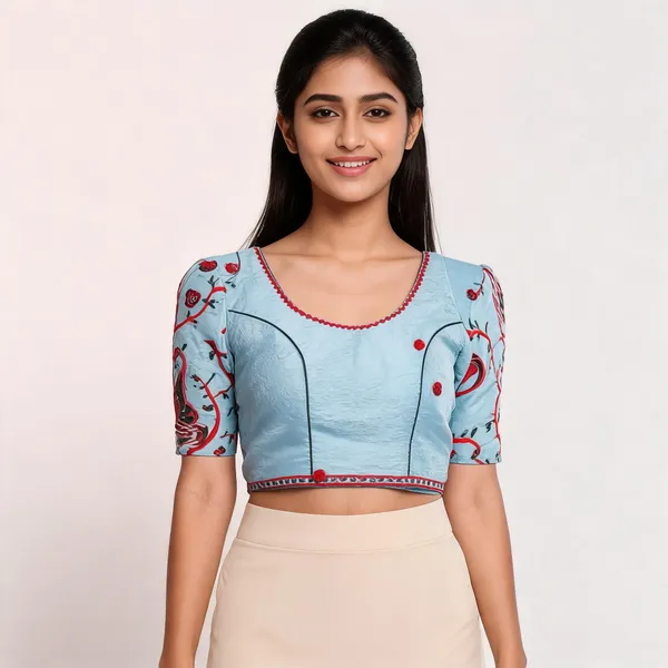 Blue_Silk_Blouse_For_Women