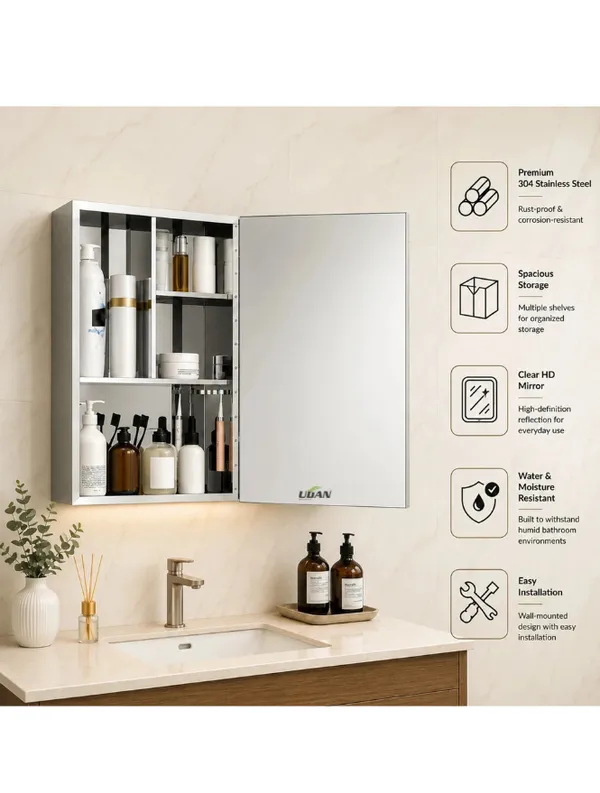 UDAN_Premium_Stainless_Steel_Bathroom_Mirror_Cabinet_|_Wall_Mounted_Mirror_Storage_Cabinet_with_Shelves_|_Rust-Proof_&_Water_Resistant_|_30_x_45.5_x_12.5_cm