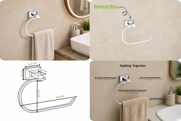 UDAN_SS_202_Stainless_Steel_4-Piece_Bathroom_Accessories_Set_|_Towel_Rod,_Napkin_Ring,_Soap_Dish_&_Tumbler_Holder_|_Chrome_Finish_Wall_Mounted_Bath_Set