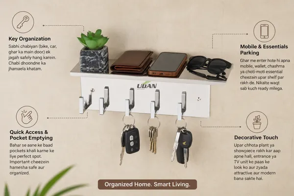 UDAN_Wall_Mounted_Key_Stand_SS_202_|_Chrome_Finish_Key_Holder_with_Hooks_&_Shelf_for_Home_Entrance