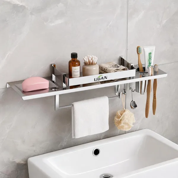 UDAN_Premium_Stainless_Steel_4_in_1_Multi-Purpose_Bathroom_Shelf_with_Towel_Rod,_Soap_Dish_&_Tumbler_Holder_|_Wall_Mounted_Storage_Shelf_with_Raised_Guard_|_Rust-Proof_Bathroom_Organizer