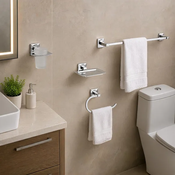 UDAN_SS_202_Stainless_Steel_4-Piece_Bathroom_Accessories_Set_|_Towel_Rod,_Napkin_Ring,_Soap_Dish_&_Tumbler_Holder_|_Chrome_Finish_Wall_Mounted_Bath_Set