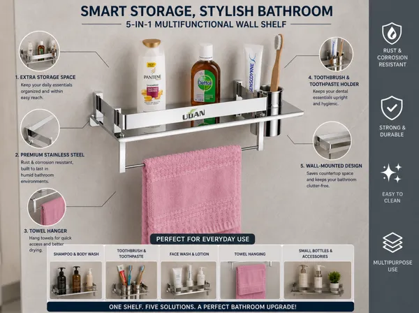 UDAN_Stainless_Steel_3-in-1_Bathroom_Shelf_with_Towel_Bar_&_Tumbler_Holder_|_Wall_Mounted_Multipurpose_Storage_Shelf_|_Rust-Proof_Bathroom_Organizer