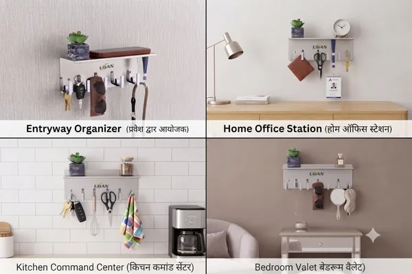 UDAN_Wall_Mounted_Key_Stand_SS_202_|_Chrome_Finish_Key_Holder_with_Hooks_&_Shelf_for_Home_Entrance