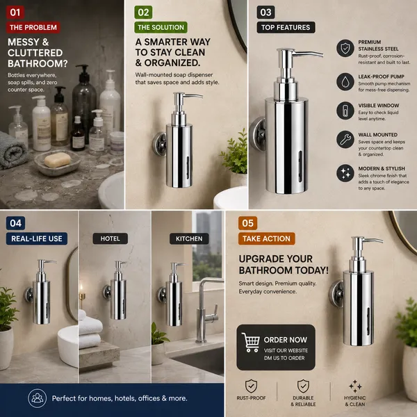 UDAN_SS_202_Stainless_Steel_Wall_Mounted_Liquid_Soap_Dispenser_|_Single_Pump_Bottle_for_Shampoo,_Conditioner_&_Body_Wash_|_Rust-Proof_Chrome_Finish_Bathroom_Dispenser