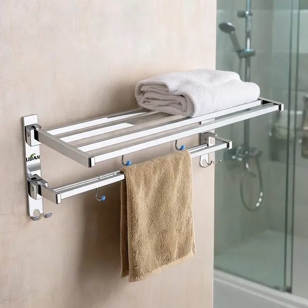 UDAN_SS_202_Stainless_Steel_Double_Bansri_Folding_Rack_|_90°_Smart_Foldable_Cloth_&_Towel_Hanging_Rack_with_Hooks_|_Wall_Mounted_Space-Saving_Bathroom_Rack