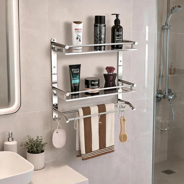 UDAN_Premium_2-Tier_Stainless_Steel_Bathroom_Shelf_with_Towel_Bar_&_3_Hooks_|_Heavy_Duty_Wall_Mounted_Shower_Shelf_|_0.8mm_Thick_Rust-Proof_Organizer_|_Best_Seller