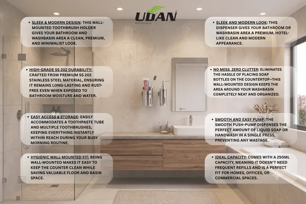 UDAN_Tumbler_Holder_&_Liquid_Dispenser_Combo_SS_202_|_Wall_Mounted_Chrome_Finish_Bathroom_Set