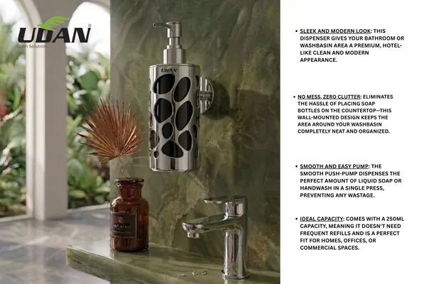 UDAN_SS_202_Stainless_Steel_Wall_Mounted_Liquid_Soap_Dispenser_|_Single_Pump_Bottle_for_Shampoo,_Conditioner_&_Body_Wash_|_Rust-Proof_Chrome_Finish_Bathroom_Dispenser