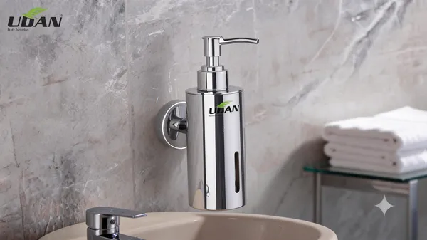 UDAN_SS_202_Stainless_Steel_Wall_Mounted_Liquid_Soap_Dispenser_|_Single_Pump_Bottle_for_Shampoo,_Conditioner_&_Body_Wash_|_Rust-Proof_Chrome_Finish_Bathroom_Dispenser