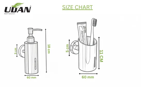 UDAN_Tumbler_Holder_&_Liquid_Dispenser_Combo_SS_202_|_Wall_Mounted_Chrome_Finish_Bathroom_Set
