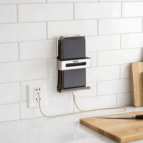 UDAN_SS_202_Stainless_Steel_Wall_Mounted_Mobile_Phone_Holder_|_Multi-Purpose_Charging_Stand_for_Kitchen,_Office,_Bedroom_&_Bathroom_|_Rust-Proof_Metal_Mobile_Stand