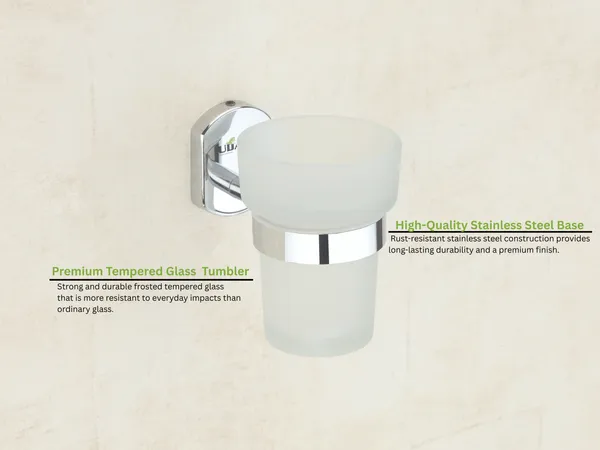 UDAN_SS_202_Stainless_Steel_Glass_Tumbler_Holder_|_Wall_Mounted_Toothbrush_&_Toothpaste_Holder_|_Frosted_Tempered_Glass_Tumbler_|_Rust-Proof_Chrome_Finish