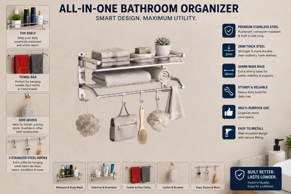 UDAN_Premium_Stainless_Steel_Bathroom_Shelf_with_Towel_Bar_&_Hooks_|_Wall_Mounted_Bathroom_Organizer_with_3_Hooks_|_Rust-Proof_2mm_Thick_Steel