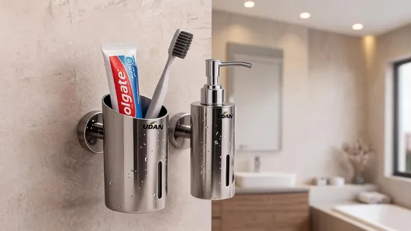 UDAN_Tumbler_Holder_&_Liquid_Dispenser_Combo_SS_202_|_Wall_Mounted_Chrome_Finish_Bathroom_Set
