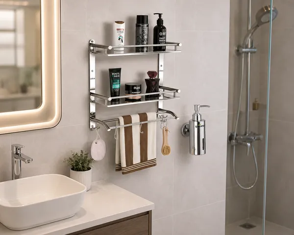 UDAN_2-Piece_Stainless_Steel_Bathroom_Accessories_Set_–_Wall_Mounted_Shelf_&_Liquid_Dispenser_