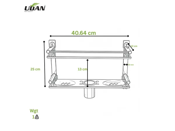UDAN_Bathroom_Shelf_Stainless_Steel_Wall_Mount_Rack_–_2_Tier_Storage_with_Soap_Dish,_Toothbrush_Holder_&_Hooks