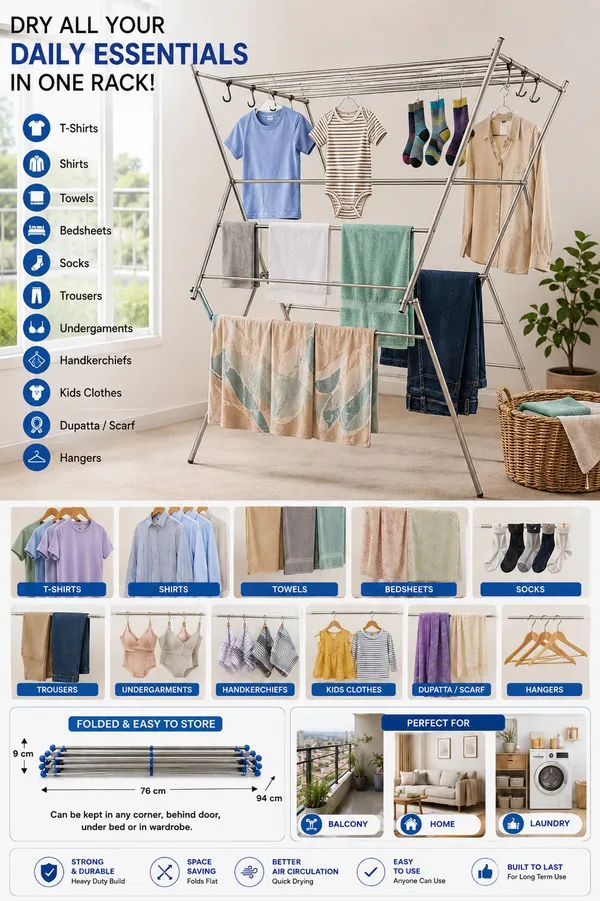 UDAN_Foldable_Clothes_Drying_Stand_3_Layer_16_Rod_Stainless_Steel_Laundry_Rack_with_6_S.S_Additional_Hooks_Heavy_Duty_Indoor_&_Outdoor_Cloth_Dryer_for_Balcony,_Home_&_Laundry_-_Blue