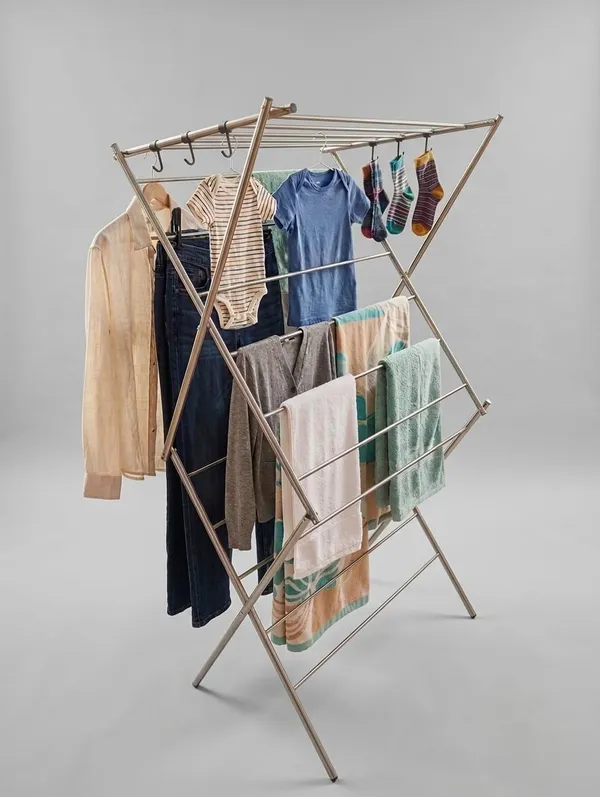 UDAN_Foldable_Clothes_Drying_Stand_3_Layer_16_Rod_Stainless_Steel_Laundry_Rack_with_6_S.S_Additional_Hooks_Heavy_Duty_Indoor_&_Outdoor_Cloth_Dryer_for_Balcony,_Home_&_Laundry_-_Blue