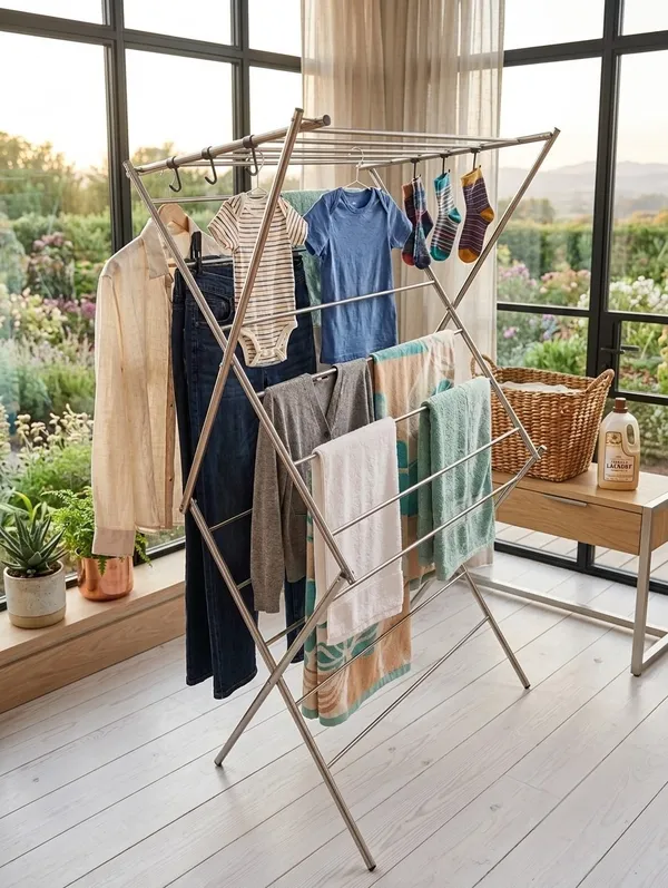 UDAN_Foldable_Clothes_Drying_Stand_3_Layer_16_Rod_Stainless_Steel_Laundry_Rack_with_6_S.S_Additional_Hooks_Heavy_Duty_Indoor_&_Outdoor_Cloth_Dryer_for_Balcony,_Home_&_Laundry_-_Blue