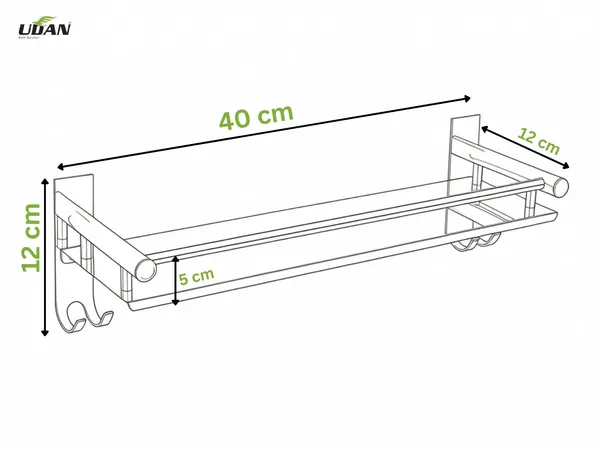 UDAN_SS202_Stainless_Steel_Bathroom_Shelf_with_Hooks,_Chrome_Finish_Wall_Mounted_Rectangle_Storage_Shelf_for_Bathroom,_Kitchen_&_Utility