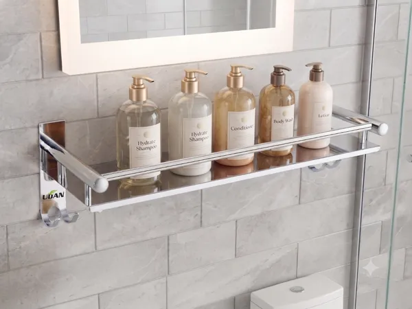 UDAN_SS202_Stainless_Steel_Bathroom_Shelf_with_Hooks,_Chrome_Finish_Wall_Mounted_Rectangle_Storage_Shelf_for_Bathroom,_Kitchen_&_Utility