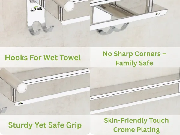 UDAN_SS202_Stainless_Steel_Bathroom_Shelf_with_Hooks,_Chrome_Finish_Wall_Mounted_Rectangle_Storage_Shelf_for_Bathroom,_Kitchen_&_Utility