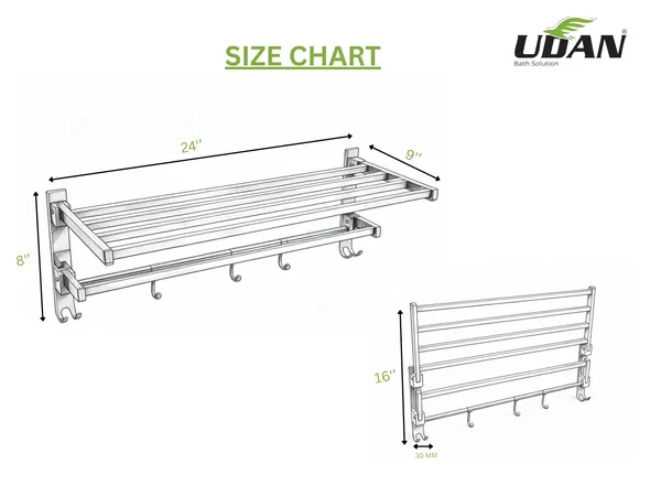 UDAN_SS_202_Stainless_Steel_Double_Bansri_Folding_Rack_|_90°_Smart_Foldable_Cloth_&_Towel_Hanging_Rack_with_Hooks_|_Wall_Mounted_Space-Saving_Bathroom_Rack