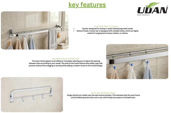 UDAN_SS_202_Stainless_Steel_Single_Folding_Towel_Rod_with_Hooks_|_Wall_Mounted_Foldable_Towel_Bar_|_Space-Saving_Bathroom_Rod_with_5_Hooks