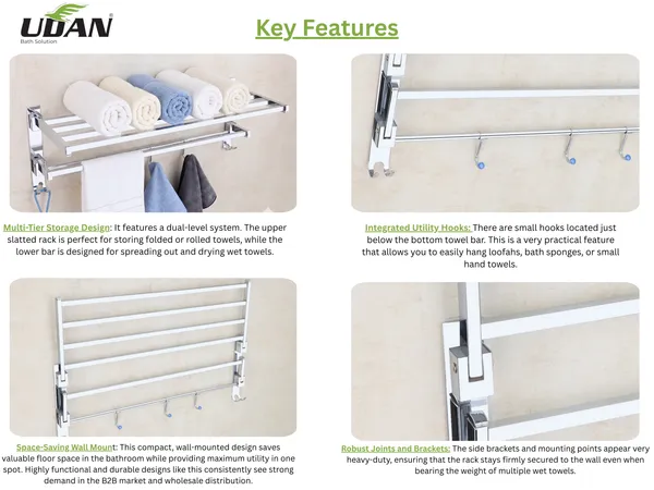 UDAN_SS_202_Stainless_Steel_Double_Bansri_Folding_Rack_|_90°_Smart_Foldable_Cloth_&_Towel_Hanging_Rack_with_Hooks_|_Wall_Mounted_Space-Saving_Bathroom_Rack