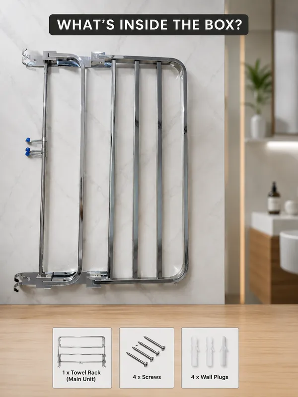 UDAN_Premium_Chrome_Stainless_Steel_Towel_Rack_with_Shelf_&_5_Hooks_|_Wall_Mounted_Bathroom_Towel_Shelf_|_Double_Bar_Towel_Rail_with_Hanging_Hooks