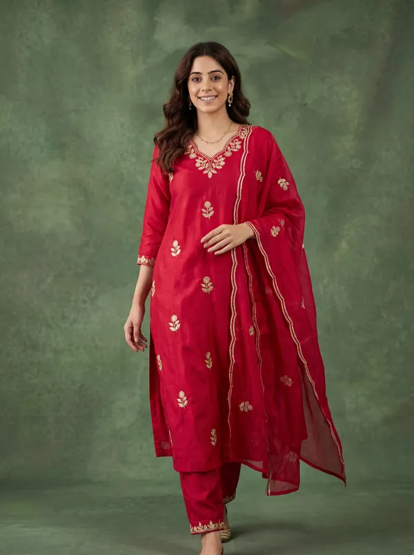 New_Trind_Women_Embroidered_Straight_Kurta_With_Pants_&_Dupatta