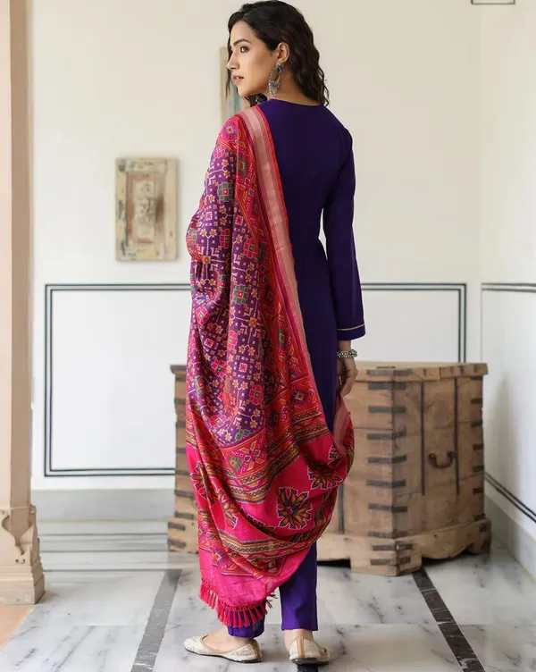 Purpal_Yoke_Design_Kurta_With_Trousers_And_Dupatta