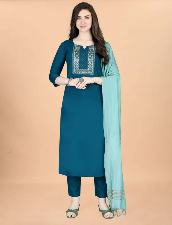 Ethnic_Motifs_Yoke_Design_Pure_Silk_Straight_Kurta_With_Trousers_&_Dupatta