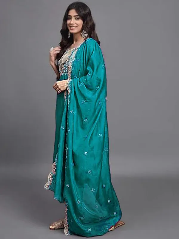 New_Embroidery_A-Line_Kurti_With_Dupatta_And_Bottom_Ware