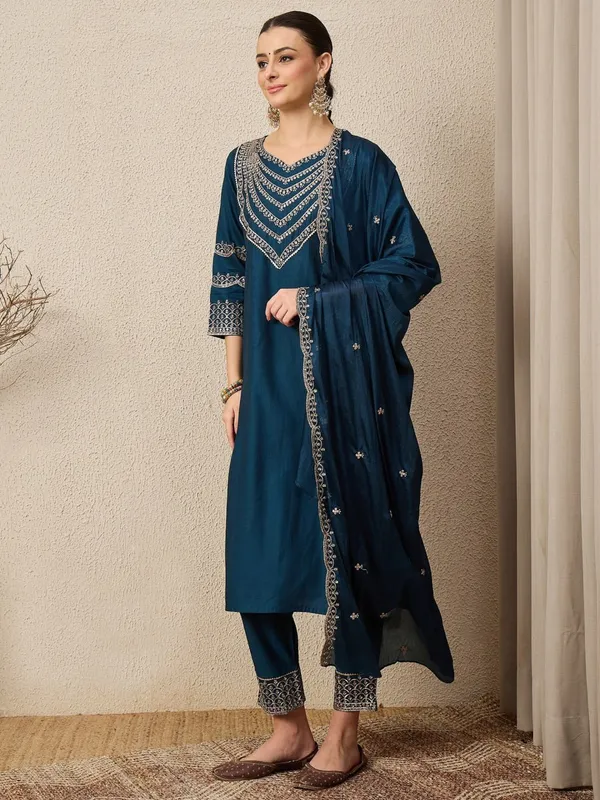 New_Collection_Embroidery_A-Line_Kurti_With_Dupatta_And_Bottom_Ware
