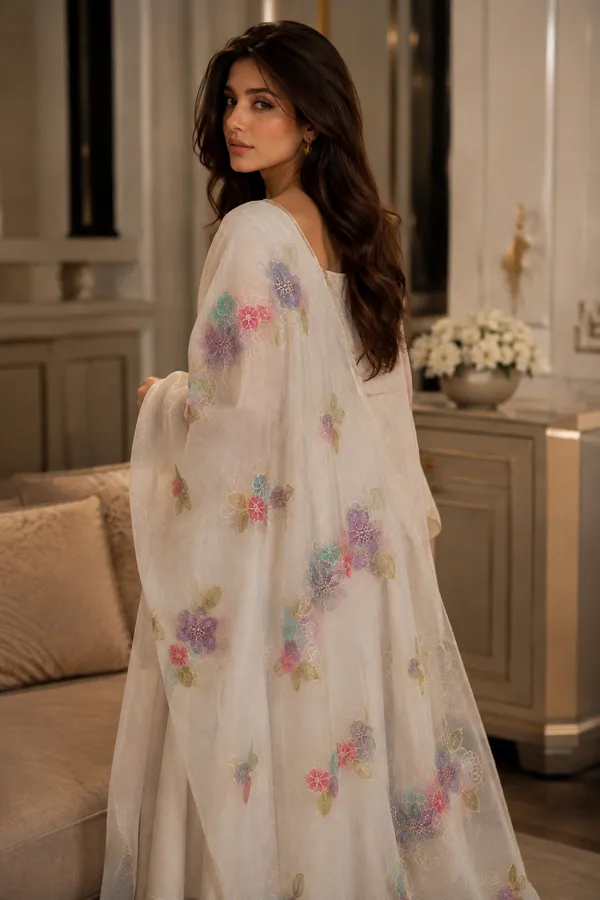 Premium-Ivory-White-Organza-Dupatta-with-Pastel-Floral-Embroidery-|-Lightweight-Designer-Party-Wear-|-Luxury-Ethnic-Dupatta-for-Women