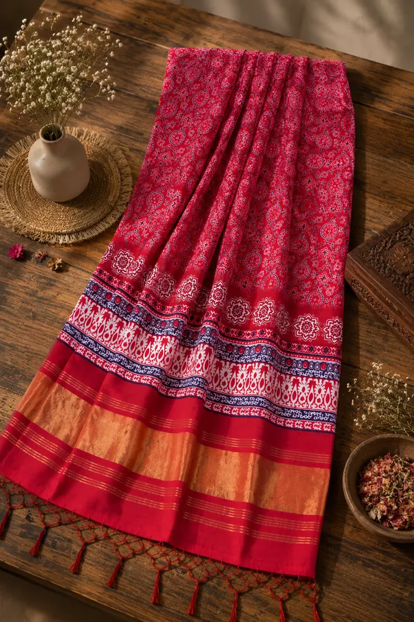 Maroon-Gaji-Silk-Printed-Dupatta-with-Zari-Border